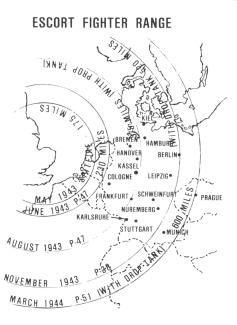 Abbildung 6: Kombinierte Bomberoffensive – Reichweite der Begleitjäger, 1943-1944