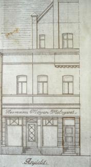 Ansicht des Hauses Auerstraße 23 aus der Bauakte, Metzgerei und Wohnhaus der Familie Hermann Meyer