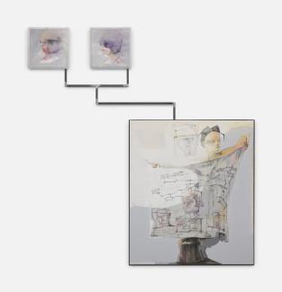 Juliana Paek: „Jokbo_Family Tree No. 3, Diagrammatical Ancestry, the veil of vero“, 230 × 230 cm, Öl auf Baumwolle, Stahl, Glasfaser, 2025
