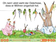 Das Bild zeigt eine Zeichnung des animierten Bilderbuches "Die Osterei-Malerei / Wo steckt das Osterei". Diese Boardstory ist über das Leselernportal Onilo verfügbar - ein Angebot der Stadtbibliothek Mülheim an der Ruhr.