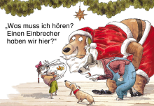 Das Bild zeigt eine Zeichnung des animierten Bilderbuches "Dr. Brumm feiert Weihnachten". Diese Boardstory ist über das Leselernportal Onilo verfügbar - ein Angebot der Stadtbibliothek Mülheim an der Ruhr.